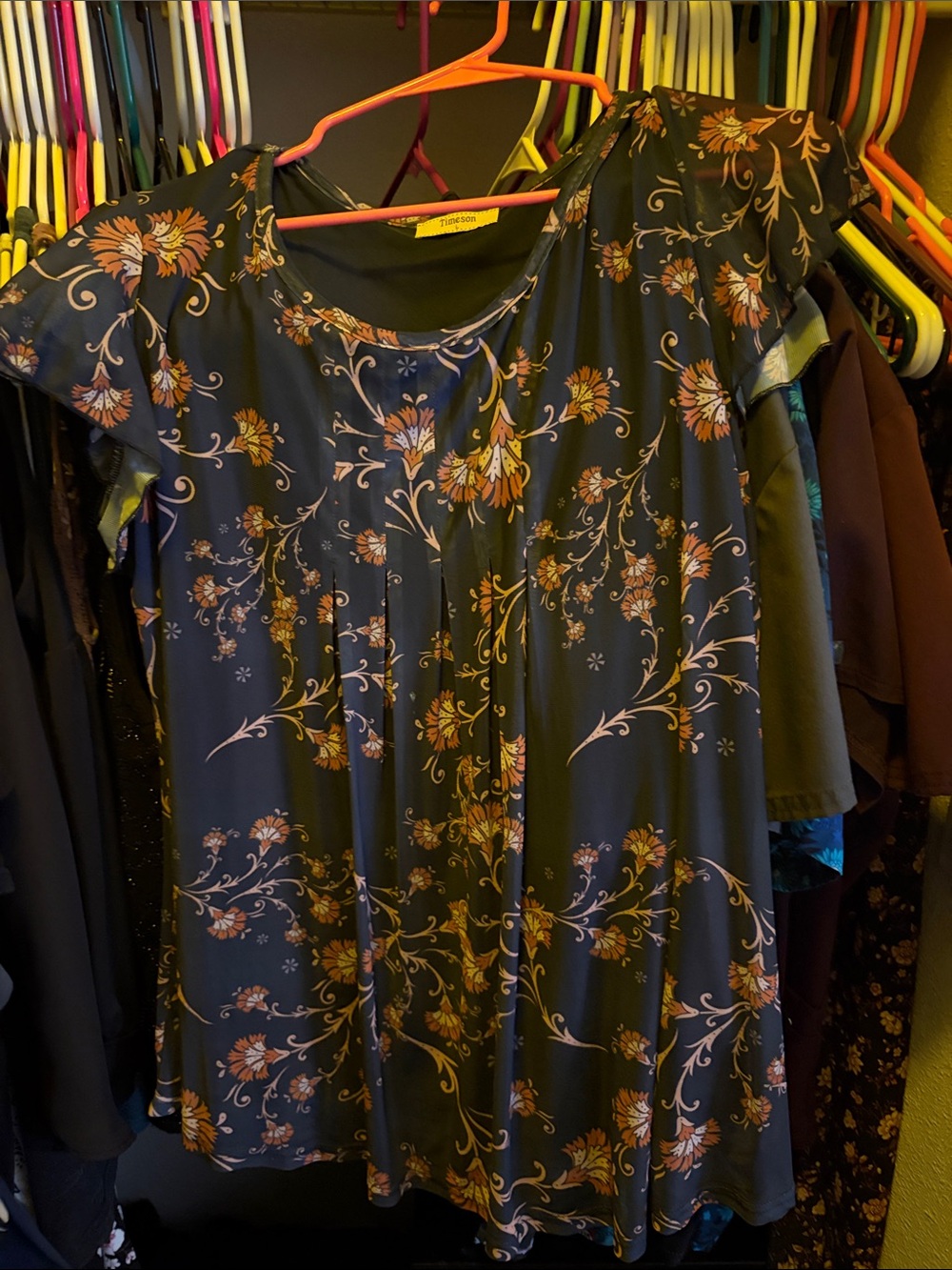 Women’s Floral Swing Top - Black with Pink/Gold Pattern